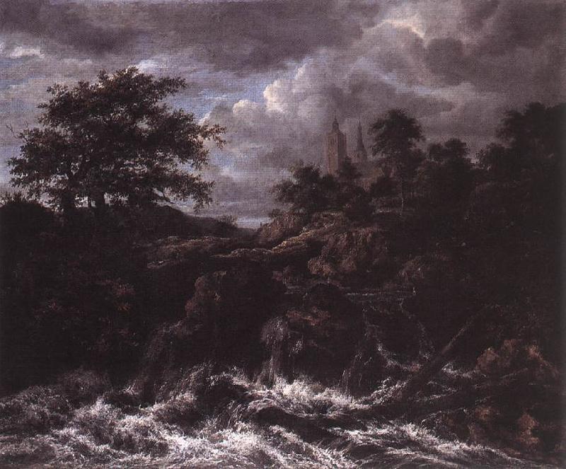 Jacob van Ruisdael Waterfall by Church Germany oil painting art